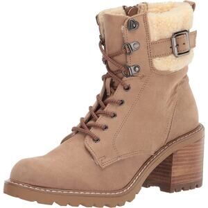 Madden Girl Women Block Heel Combat Boots Jansen Size US 7M Beige Fabric